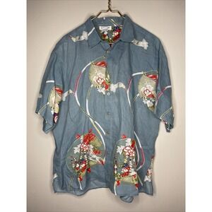 Mens Citron Santa Monica Linen Floral Short Sleeve Button Front Shirt Medium M‎